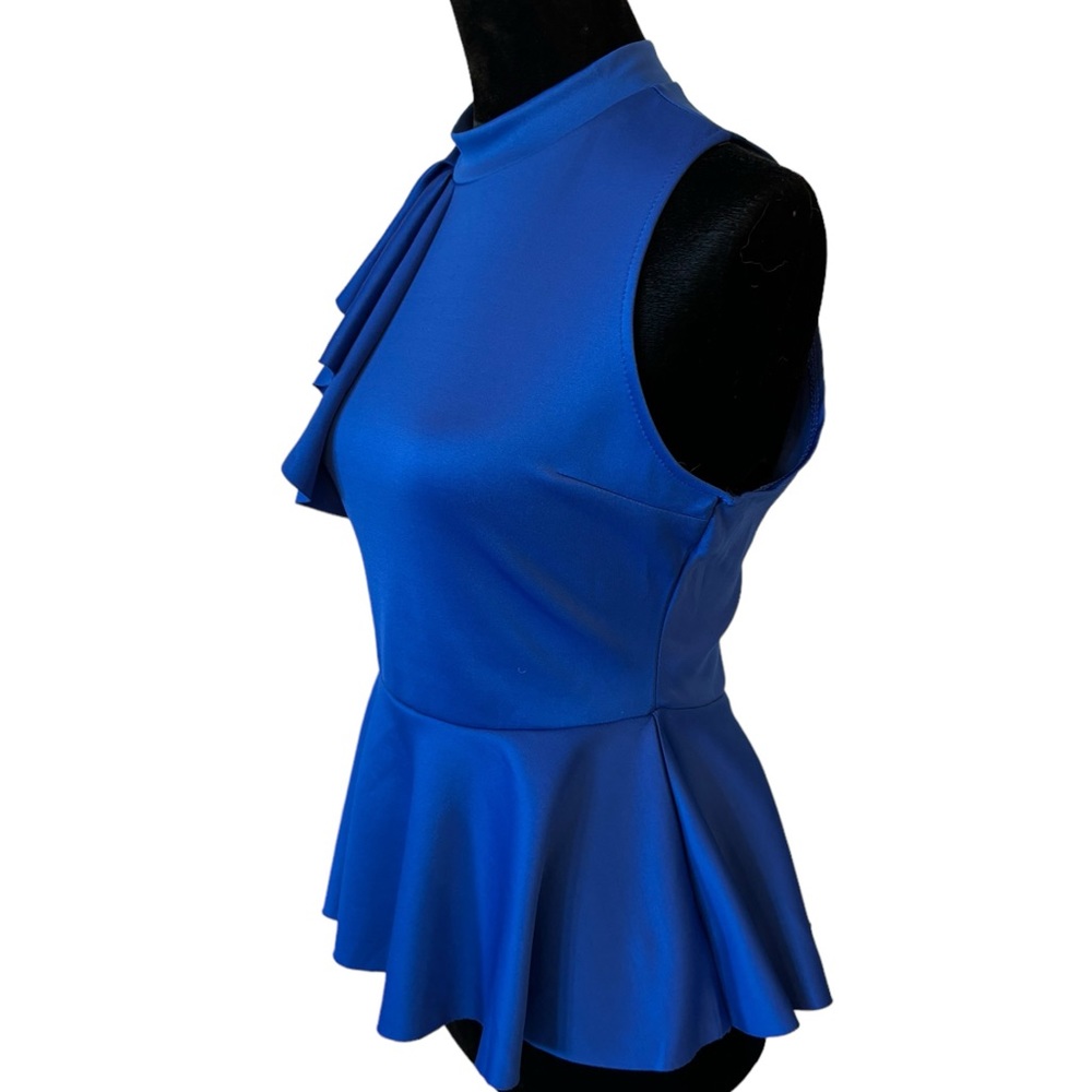 Side Ruffle Stretch Peplum Top Blue Burgundy - Picture 13 of 14